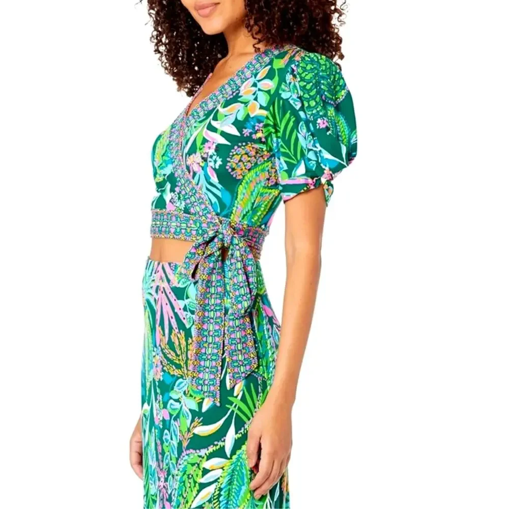 Lilly Pulitzer 2 Piece Tropical Wrap Crop Top Maxi Skirt Set XXS Floral Resort